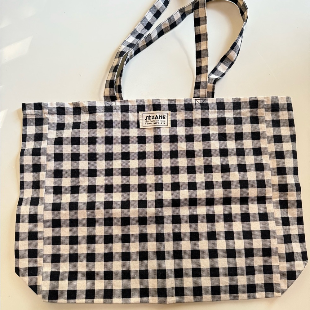 Sezane plaid back and white tote (never used)